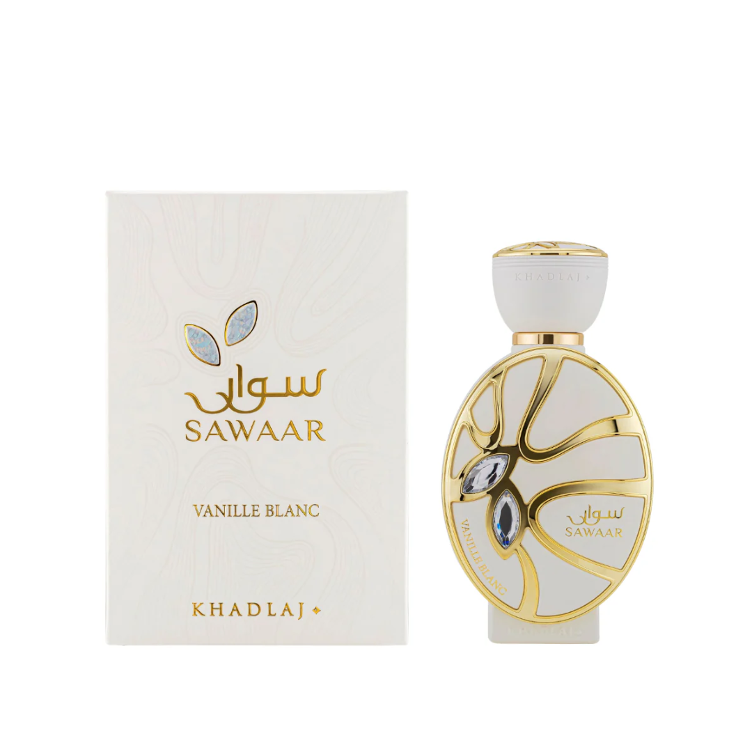 Sawaar Vanille Blanc perfume bottle and packaging on a white background