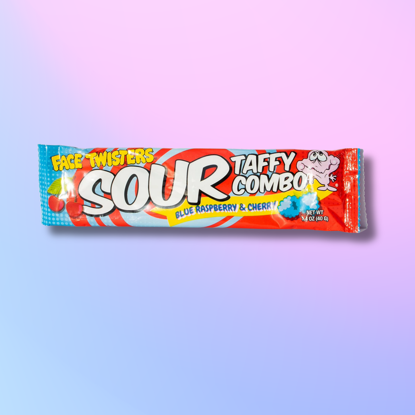 Face Twisters Sour Taffy Blue Raspberry & Cherry Combo Bar 40 g