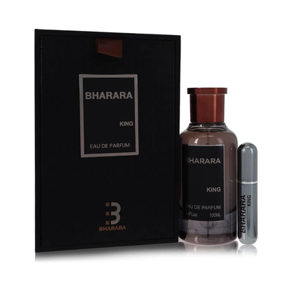 Bharara King Eau de Parfum set with black packaging on a white background