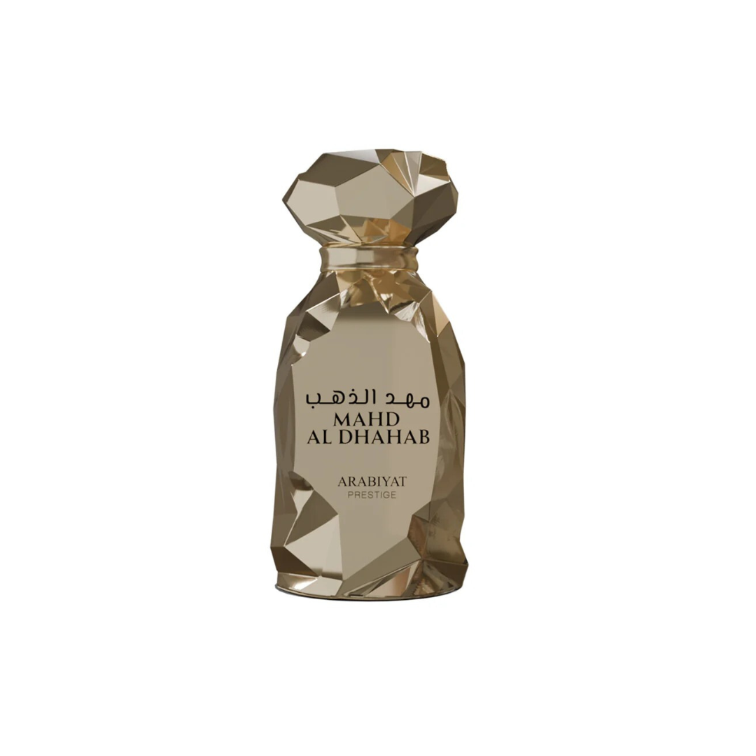 Perfume bottle labeled 'MAHD AL DHAHAB' by Arabiyat on a white background