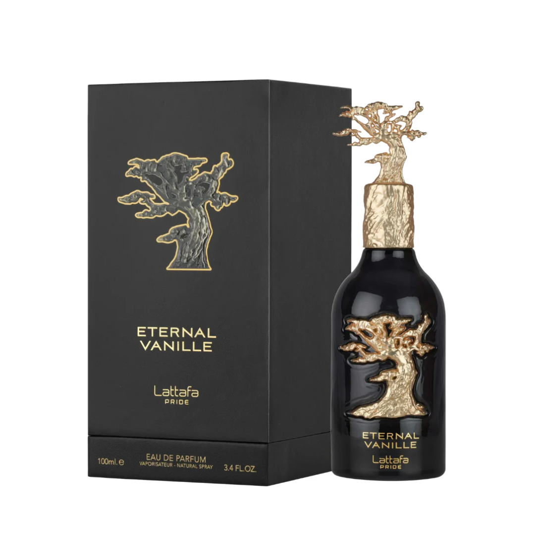 Lattafa Eternal Vanille perfume bottle and packaging on a white background